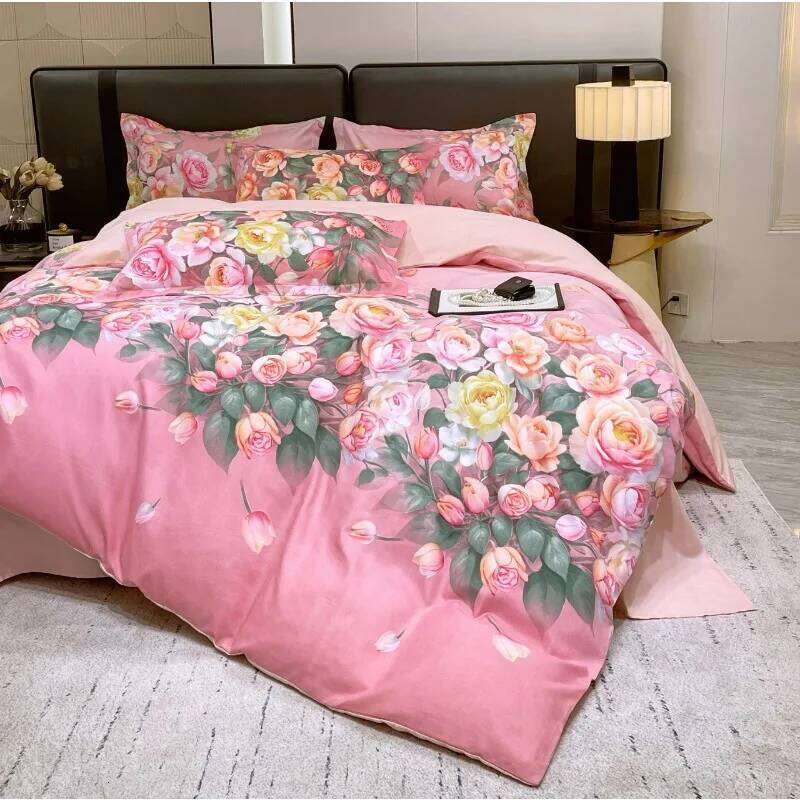 2025 new tribute cotton flower thickened bed sheet quilt cover large printing four-piece set household bedding XJ260206