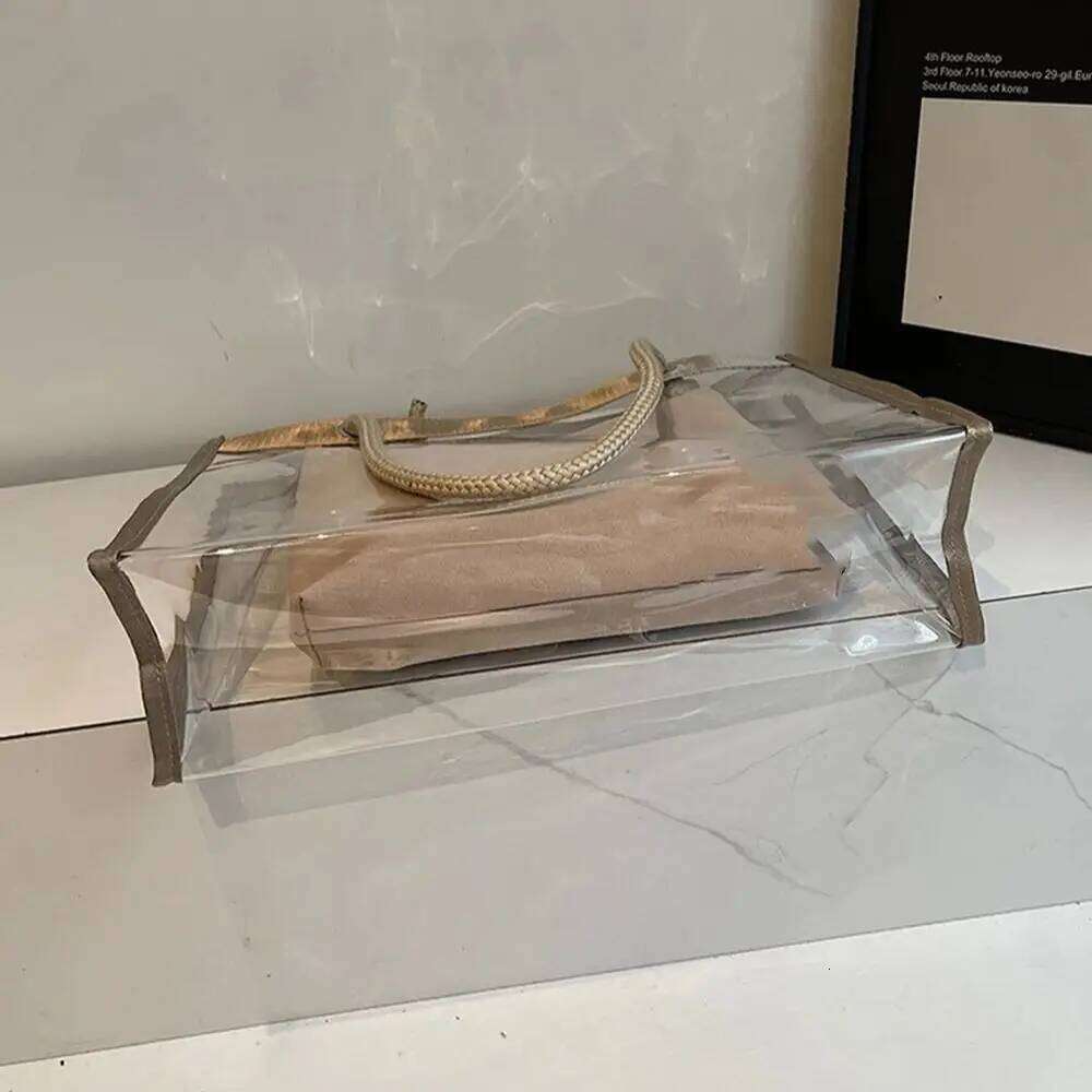 Fashion Large Capacity Transparent Tote Women's Versatile Stylish Shopping Bag Weaving Straps Female Single Shoulder Bags Y260205