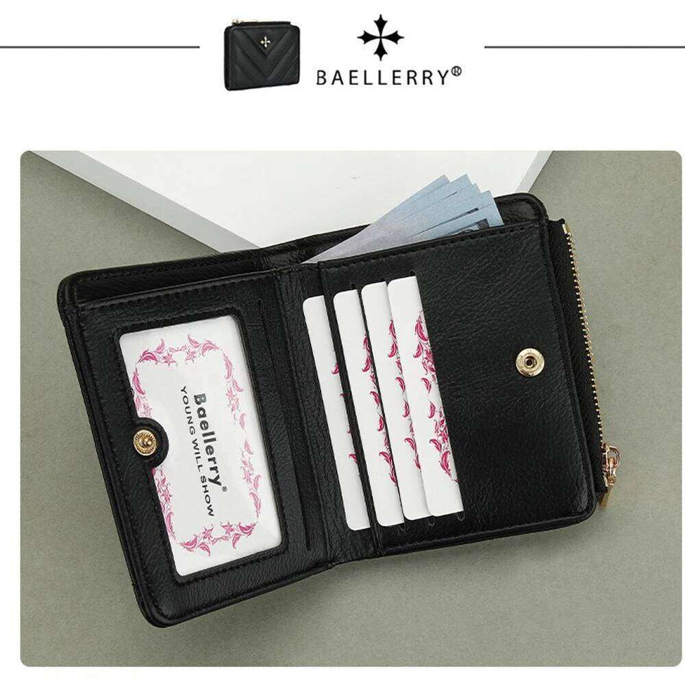 Short Wallet for Women Baellerry Minimalist Korean Card Case with Zipper & Stitching Detail Multi Slot RFID Blocking Small Purse Y260206