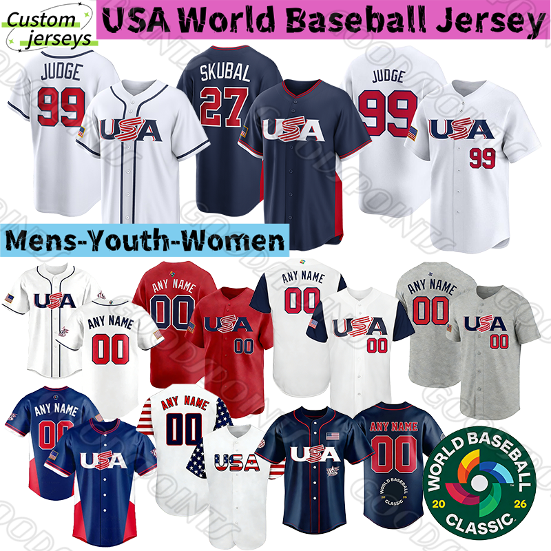Aaron Judge Team USA World Baseball Classic Jersey 2026 Crow-Armstrong Bryce Harper Schwarber Cal Raleigh Paul Skenes Tarik Skubal United States wbc baseball jersey