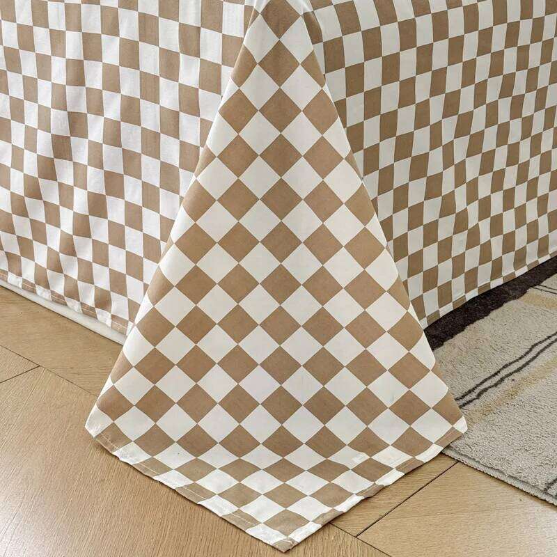 Beige Bear Printed Grid color Bedding Set Cute Dog Duvet Cover Pillowcase Soft Comfortable Bed Sheet For Bedroom 200x230cm 4pcs XJ260206