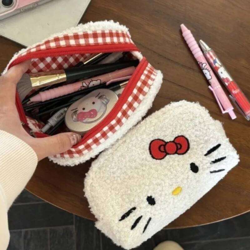 Hello Kitty Plush pouch Women's Cosmetic Travel Clutch Bag Cartoon organizer Portable Toiletry Makeup bag Y260206