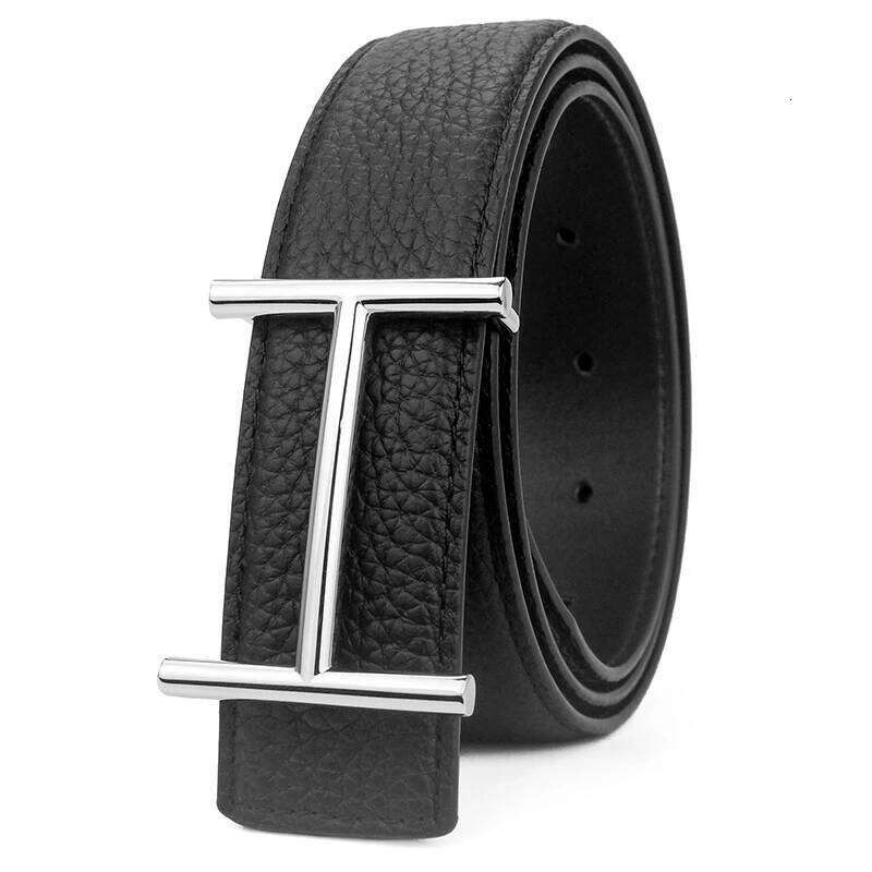 Width 3.4Cm Genuine Leather Business Cowboy Waistband Men Fashion Litchi Stria Buckle Belts,With Letter "H",Women&Mens Belt