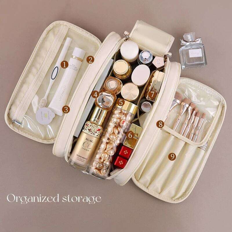 Large Capacity Women's Makeup Bag Multiple Compartments Waterproof Travel Cosmetic Organizer with Brush Holder Y260206