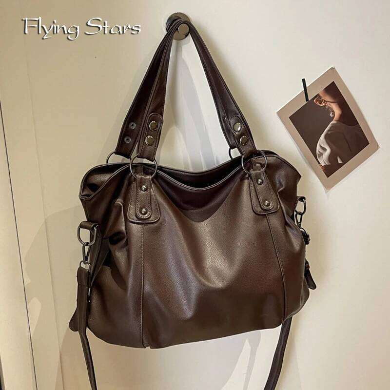 Korean Version Large Capacity Fashionable Tote Soft Leather PU New Retro Women's Handbag Shoulder Crossbody Wallet Women Bag Y260204