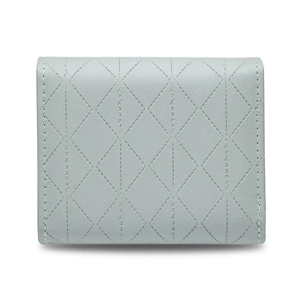 Ins Small Short Wallet Woman New High Texture PU Diamond Check Leaf Pendant Three Fold Bag Multi-card Folding Student Coin Y260206