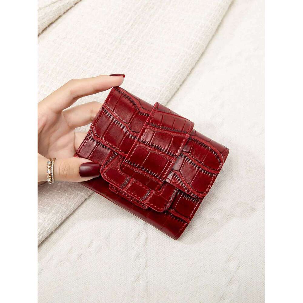 Women's solid color mini crocodile pattern PU leather simple and lightweight small wallet short credit card holder Y260206