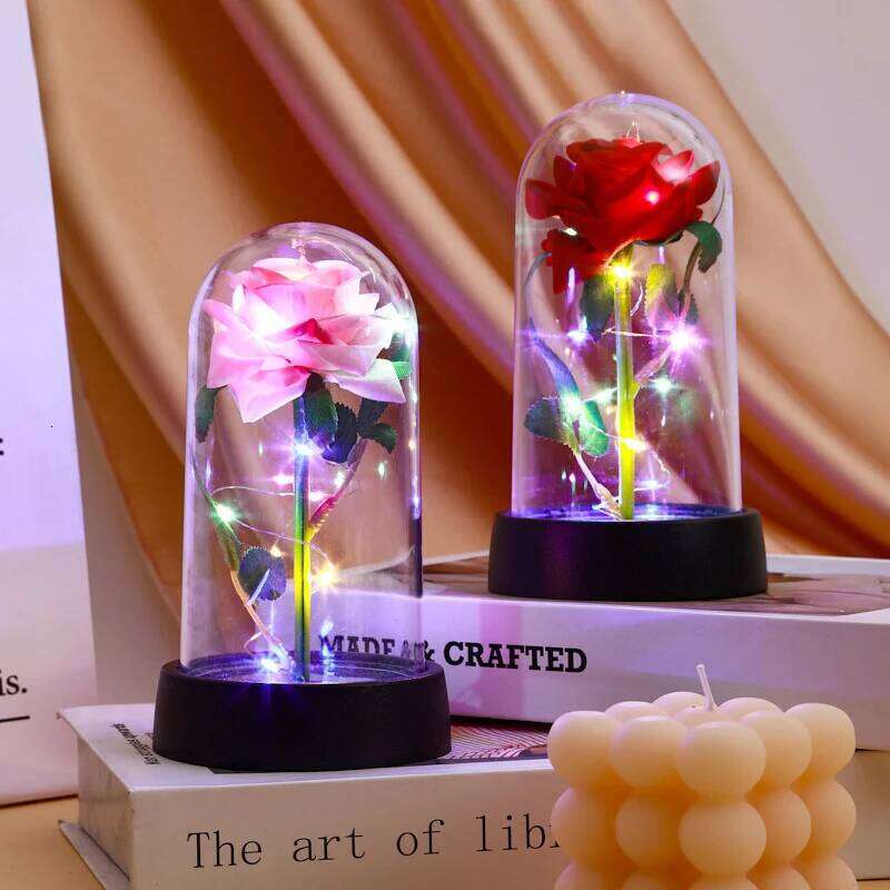 Artificial Flowers Eternal LED Light Foil in Glass Cover Simulation Rose Flower Christmas Valentine's Day Gifts S260204