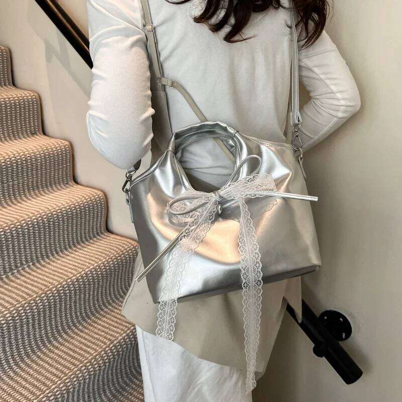 PU Lace Bow Large Capacity Shoulder Solid Color Sweet Female on Sale 2025 Brand Sewing Casual Thread Crossbody Bags Y260205