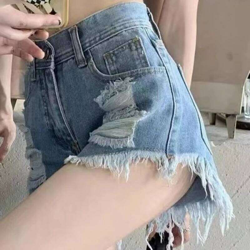 Hairy Edge Ripped A-line Look Slim, High Waist, Small and Spicy Girl Summer Hot Pants Denim BM Shorts XJ260206