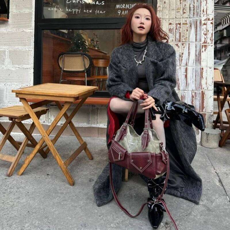 New Original Niche Design Retro Color-blocking Denim Patchwork Single-shoulder Underarm Hand-held Crossbody Bag Girls Package Y260204