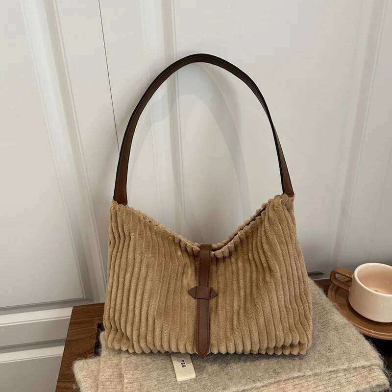 Casual Versatile Corduroy Shoulder Bag Women, Winter Large Capacity Tote Ladies Handbag For Daily Used Y260204