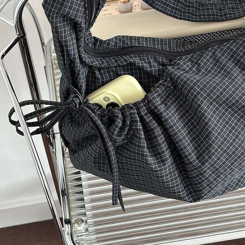 Retro Plaid Hobos Shoulder Bags for Women Drawstring Pocket Nylon Dumpling Large Capacity Portable Travel Messenger Bag Z260207 - view 6