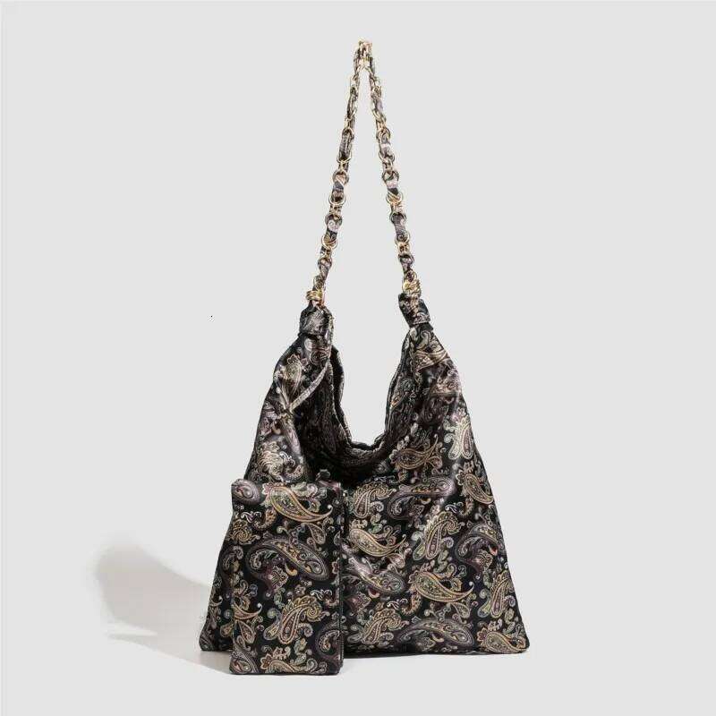 Retro Print Chain Tote Women Large Capacity Composite Shoulder Bag Ladies Fashion Versatile Commute Daily Crossbody Bags Y260205