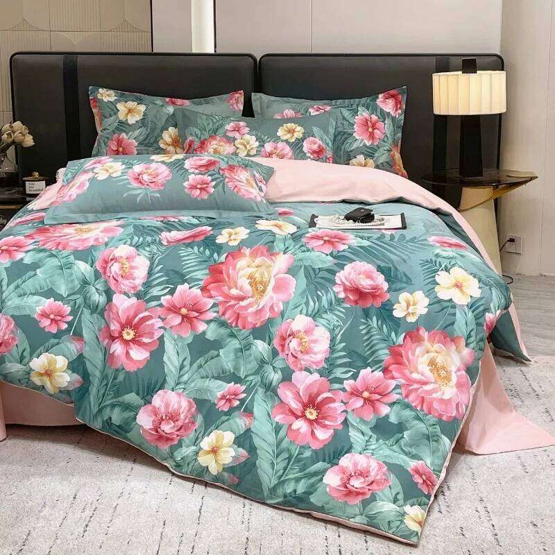 2025 new tribute cotton flower thickened bed sheet quilt cover large printing four-piece set household bedding XJ260206