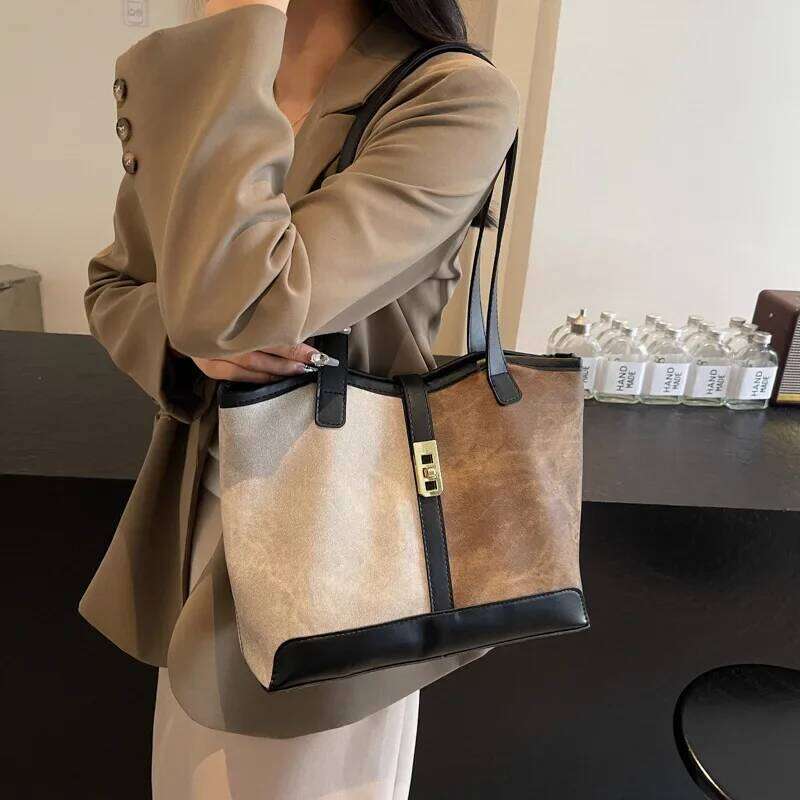Vintage Women's Shoulder Bag Fashion Patchwork Leather Ladies Tote Bags Large Capacity Female Commuter underarm Shopping Handbag Y260205