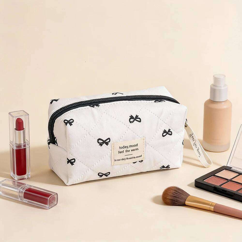 Airfriend With Bows Large Soft Toiletries Cotton Cosmetic Quilted Woman Makeup Bag Travel Pouch Y260206