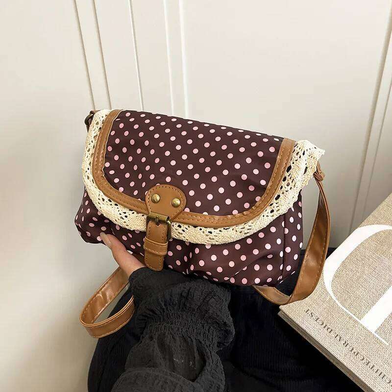 French Retro Dot Women Shoulder Bags Sweet Lace Ladies Flap Crossbody Bag Purse Elegant Portable Female Lightweight Handbags Y260205