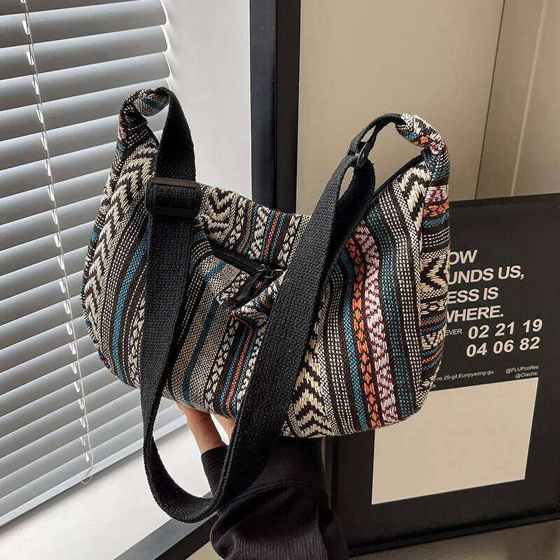Multicolor Ethnic Style Fashionable Canvas Crossbody Bag, Versatile Dumpling Single Shoulder Bags for Women Daily Collocation Y260205