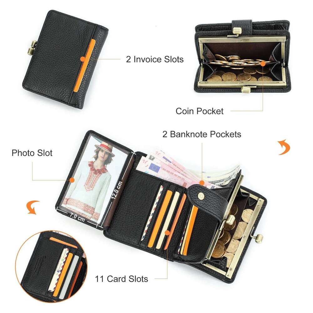 CONTACT'S RFID Genuine Leather Women's wallets Metal Frame Coin Purses Luxury Designer Women Card Holders Y260206