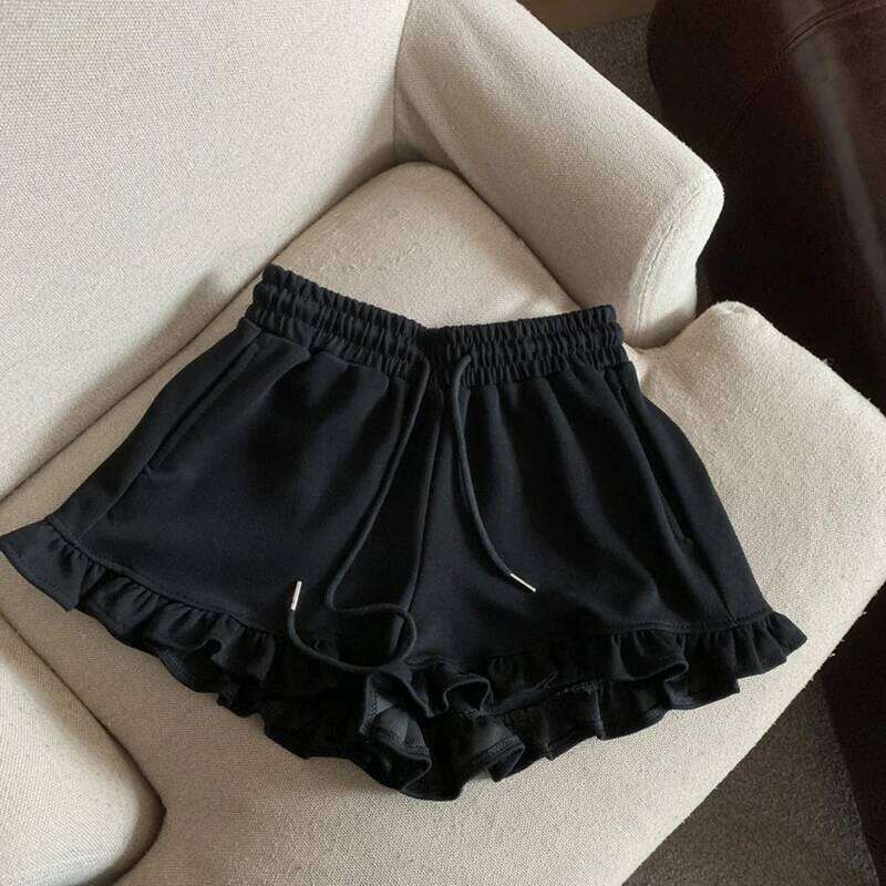MEXZT Streetwear Black Women Fashion Ruffles Wide Leg Shorts Summer Korean High Waist Baggy Casual Sports Short Pants New XJ260206