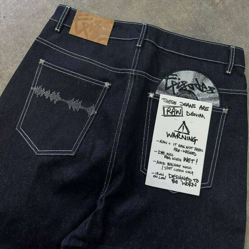 Vintage Raw Denim Trendy Disc Embroidery Couple Wide Leg Pants Hip Hop Harajuku Style Streetwear Unisex Casual Baggy Jeans X260207