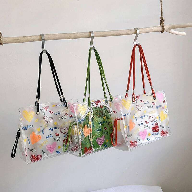 2-IN-1 Shoulder Sets For Women 2023 Summer Beach Tote Bag PVC Transparent Jelly Handbags Female Large Capacity Shopper Totes Y260204