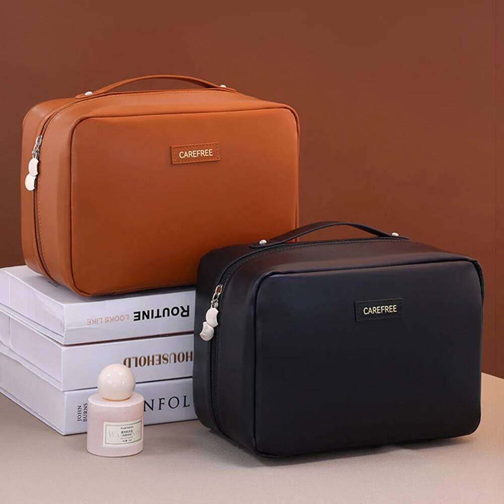 PU Large Capacity Women Tote Makeup Cosmetic Toiletry Storage Multi Functional Folding Bag Travel Zipper Pouch Y260206