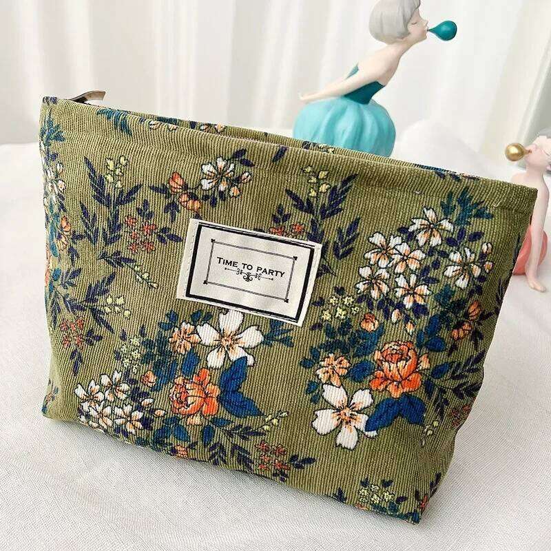 Fashion Retro Flowers Print Canvas Washing Bag Large Capacity Women Travel Cosmetic Pouch Make Up Storage Bags Y260206