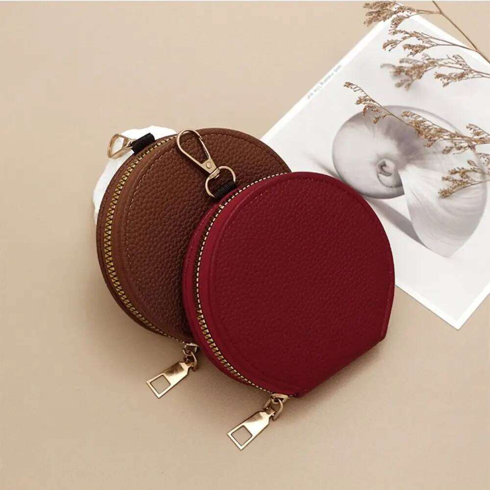 Korean Style Women Round Wallet Small PU Leather Card Holder Zipper Coin Purse Girls Money Bag with Chain Y260206