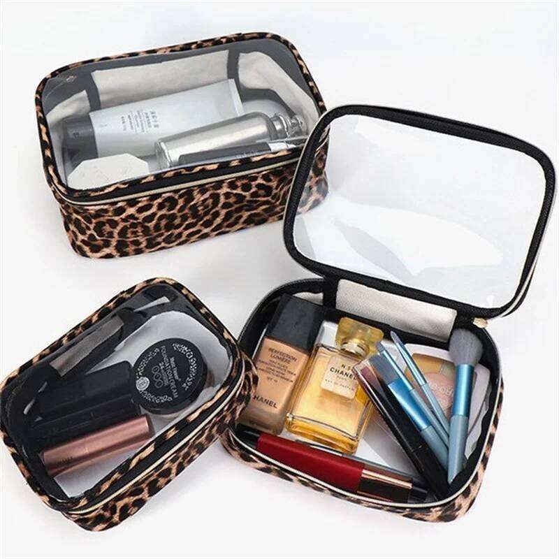 Waterproof Large Capacity Leopard Print Clear Makeup Bag Portable Travel Toiletries Storage Cosmetic Organizer with Zipper Y260206