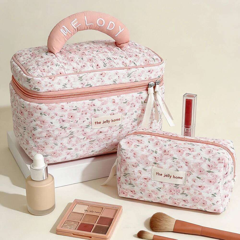 Airfriend Pouch Travel Large Pink Cotton Makeup With Flowers Personalized Cosmetic Bag Y260206