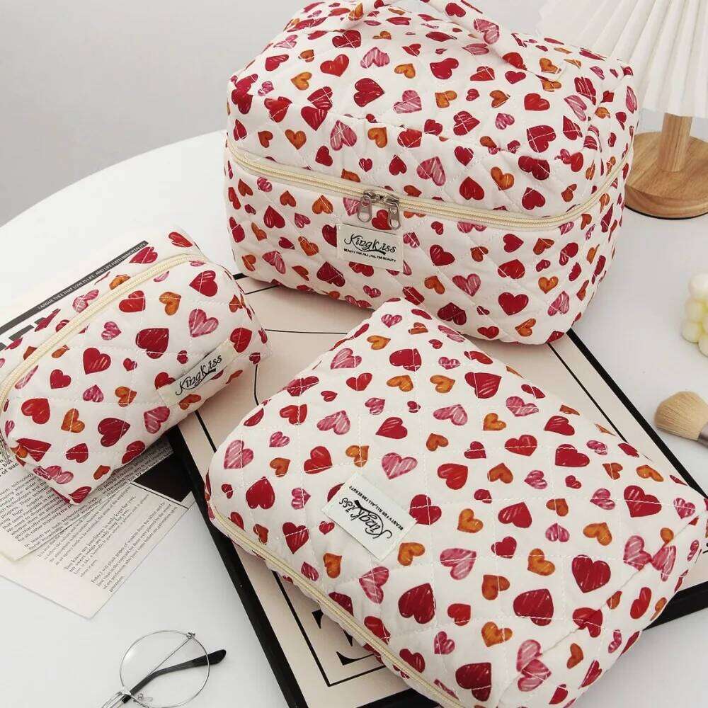 Personality Heart Print Women Cosmetic Handbag Large Capacity Travel Organizer Makeup Toiletry Pouch Tote Zipper Bag Y260206