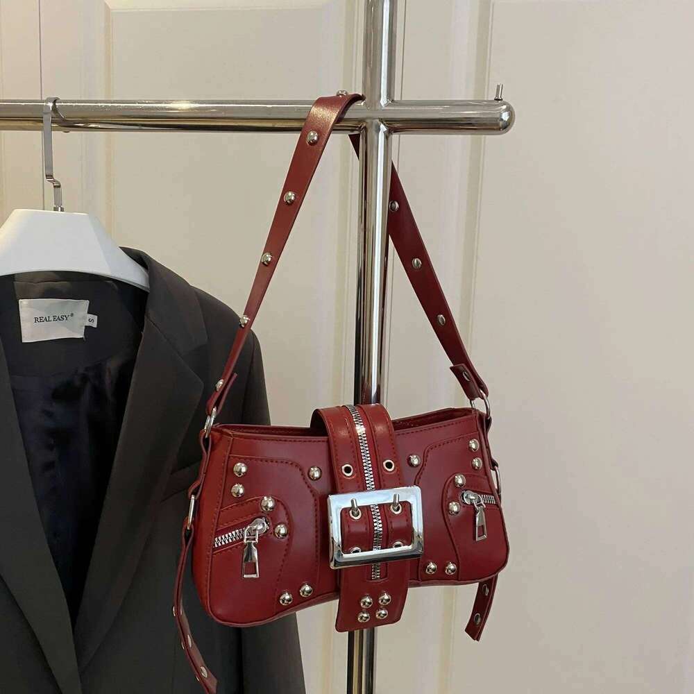 American Retro Punk Metal Belt Y2k Rivets Shoulder Underarm Tote Wallet Storage Bag Women's Bags Y260205