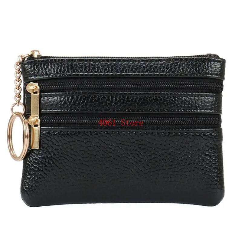 Portable PU Leather Card for Key Ring Wallet Small Coin Purse Zipper Y260206