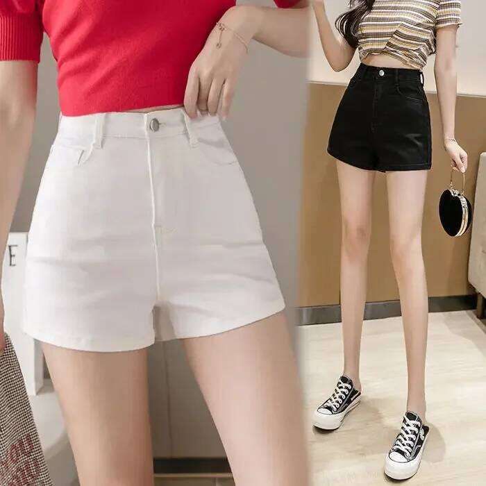 Women White High-Waist Tight Stretch Denim Shorts Women's Summer Loose A- Line Ropa Mujer XJ260206
