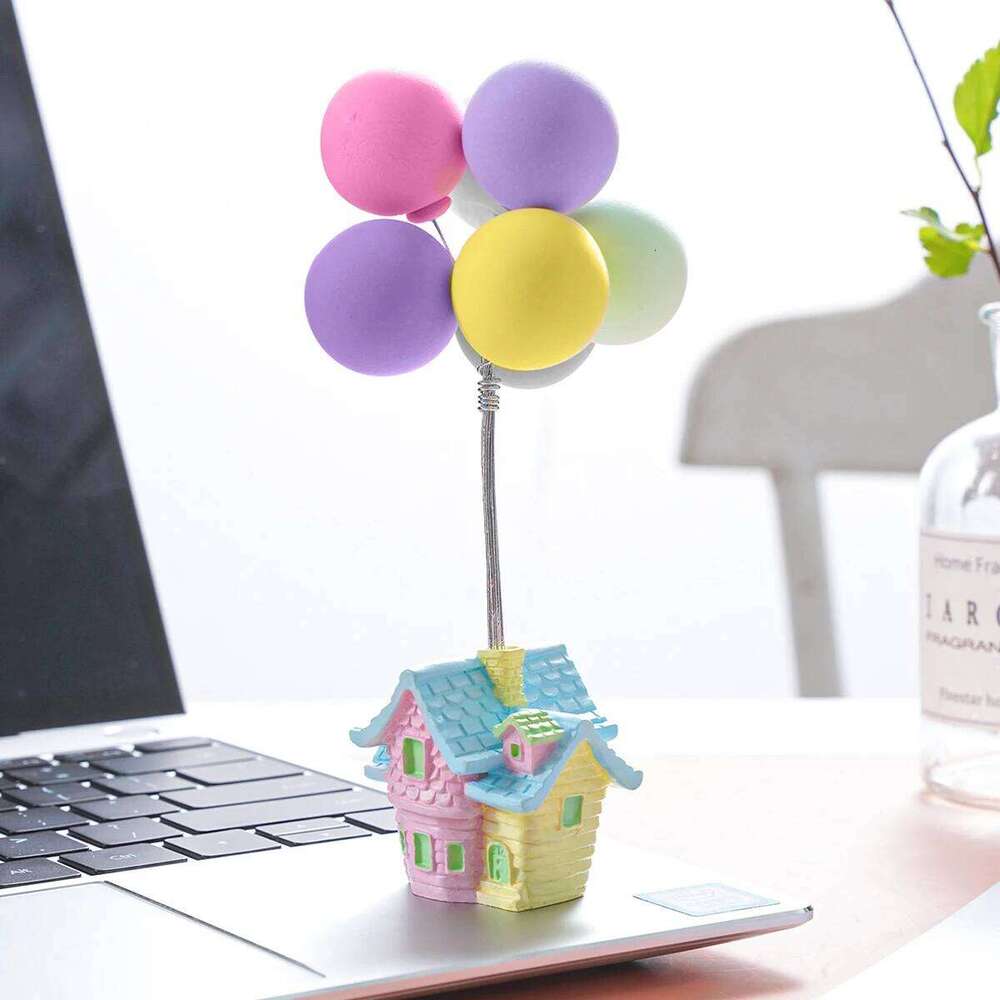 1PC, cute home desktop study interior decoration, colorful balloon ornaments, resin house handicrafts ornaments S260204