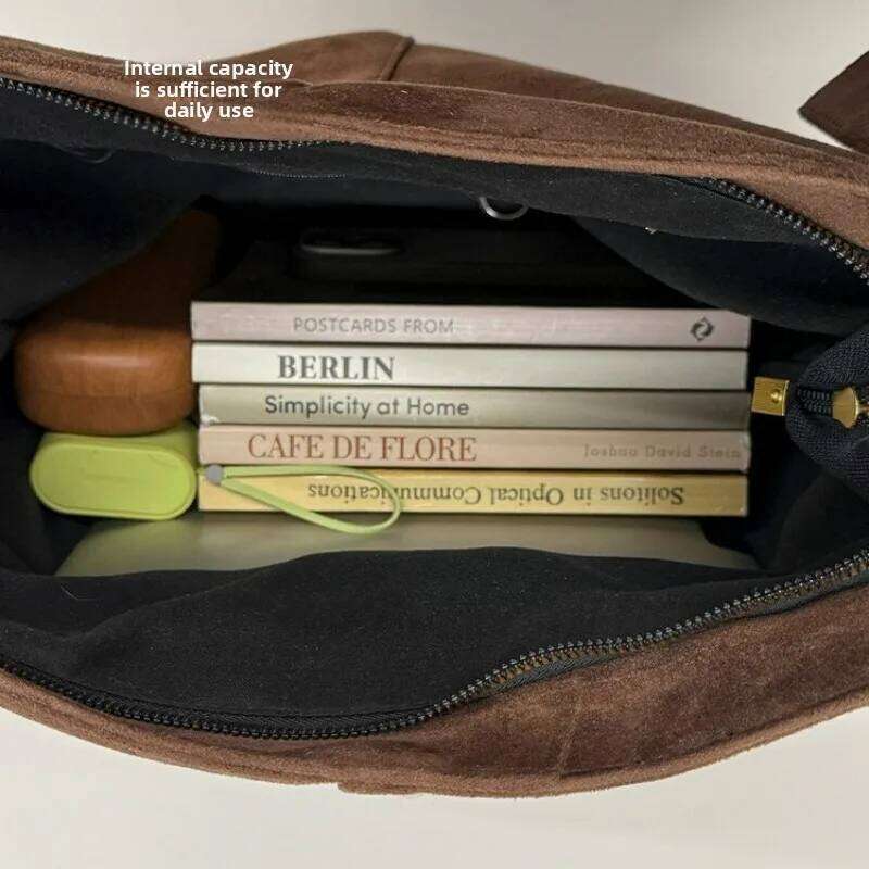 Vintage Suede Texture Simple Crossbody Tote Women New Korean Style Versatile Shoulder High Quality Commuter Storage Bag Y260205