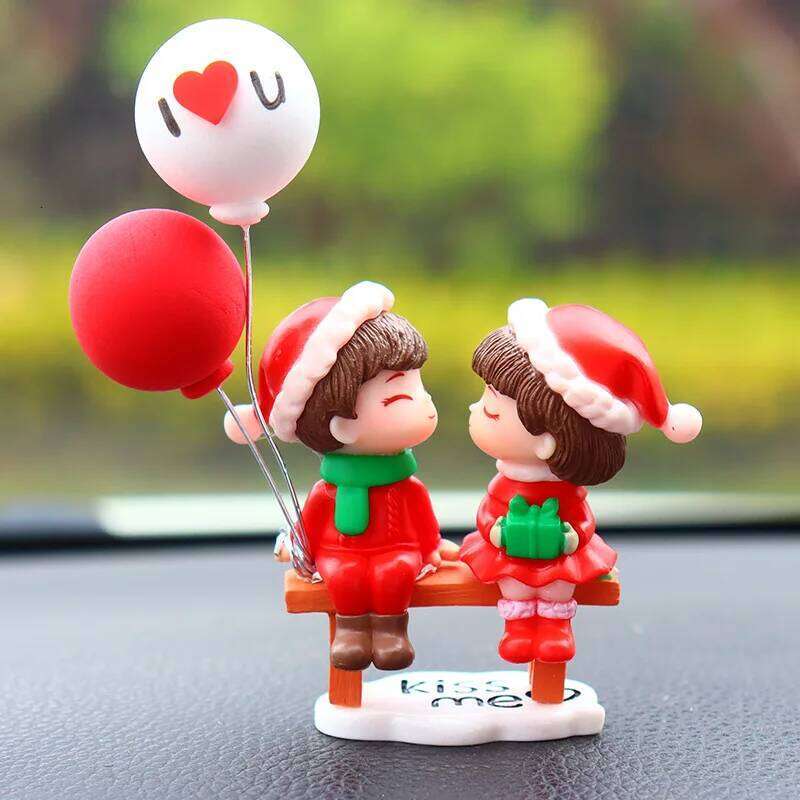 Mini Christmas Sweetheart Couple Statue Decoration Landscape Home Car Ornament Garden Doll S260204