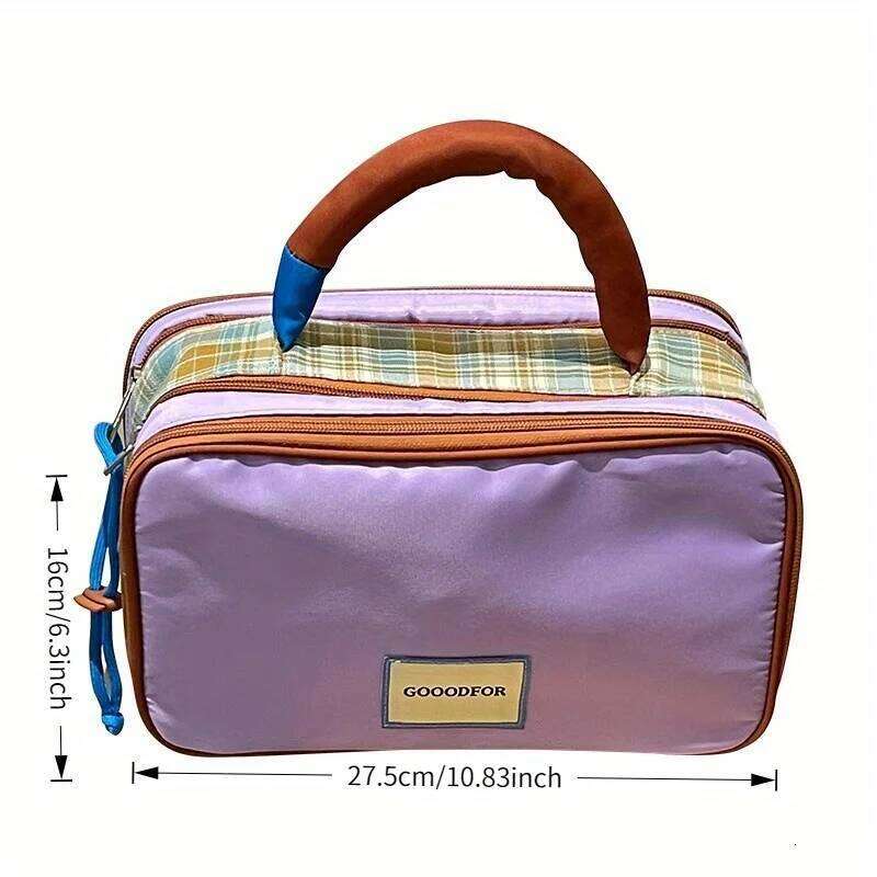 Large Capacity Oxford Fabric Makeup Bag with Contrast Color Design - Durable Travel Cosmetic Organizer for Skincare Essentials Y260206