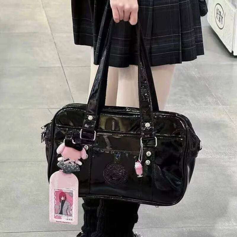 Thread PU Harajuku College Style Handbag Large Capacity Y2k Tote Zip Japanese Uniform Messenger JK Rectangle Bag Women Y260204