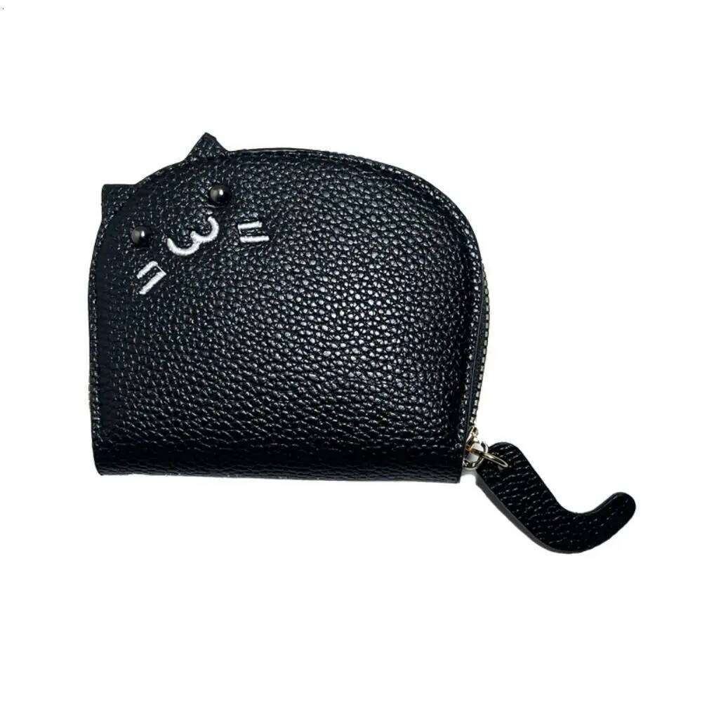 Cartoon Cat Mini Women PU Leather Card Holder Ultra-thin Cute Zipper Wallet Fashion Simple Small Coin Purse Y260206