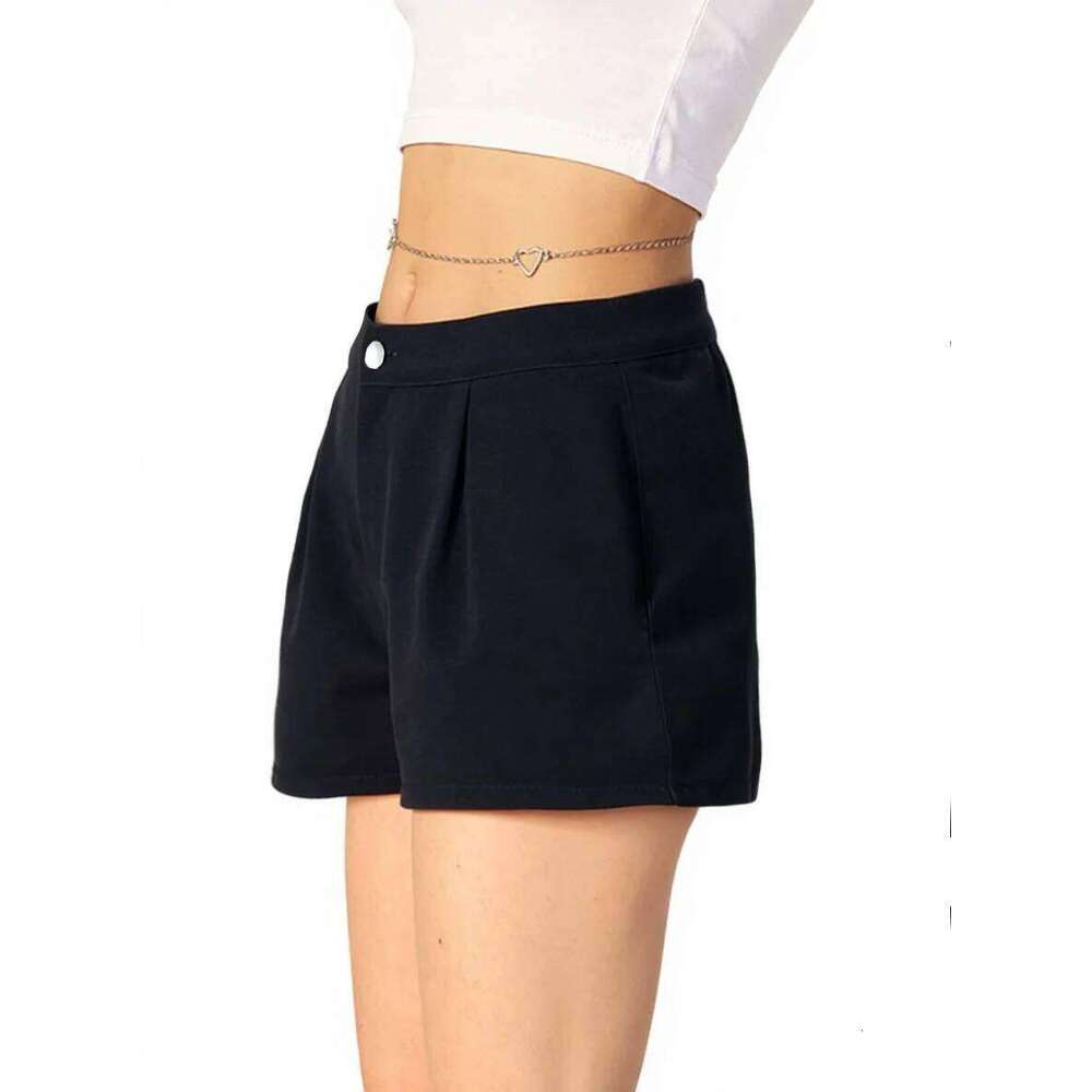 Womens Versatile Black Shorts Spring Summer Casual Fashion High Waist Slim Fit Lightweight Solid Color Daily Office Bottoms XJ260206