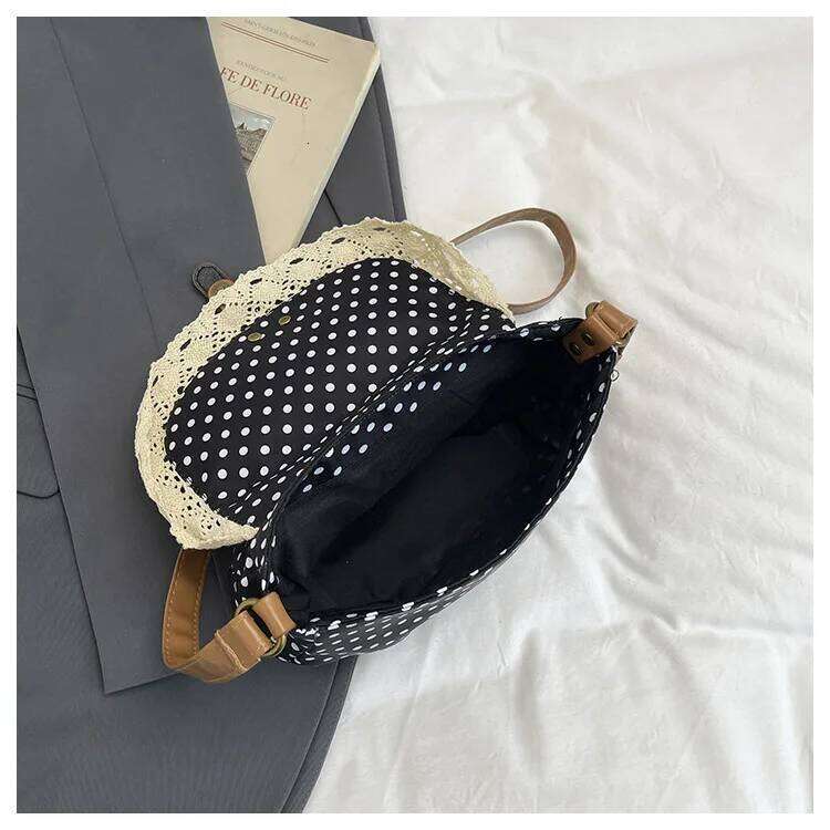 French Retro Dot Women Shoulder Bags Sweet Lace Ladies Flap Crossbody Bag Purse Elegant Portable Female Lightweight Handbags Y260205