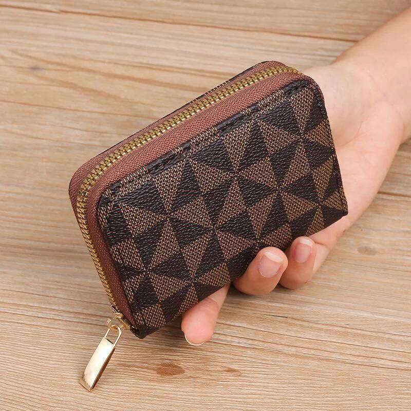 Fashionable Geometric Pattern PU Leather Multi-card Slots Zipper Coin Purse, Unisex Portable Card Holder & Wallet Y260206
