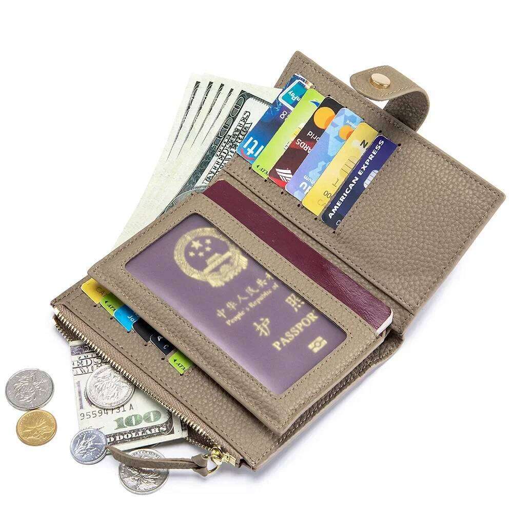 Genuine Leather Women's Short Wallet Large-capacity Multi-card Document Bag Head Layer Cowhide Coin Purse Card Holder Wallets Y260206