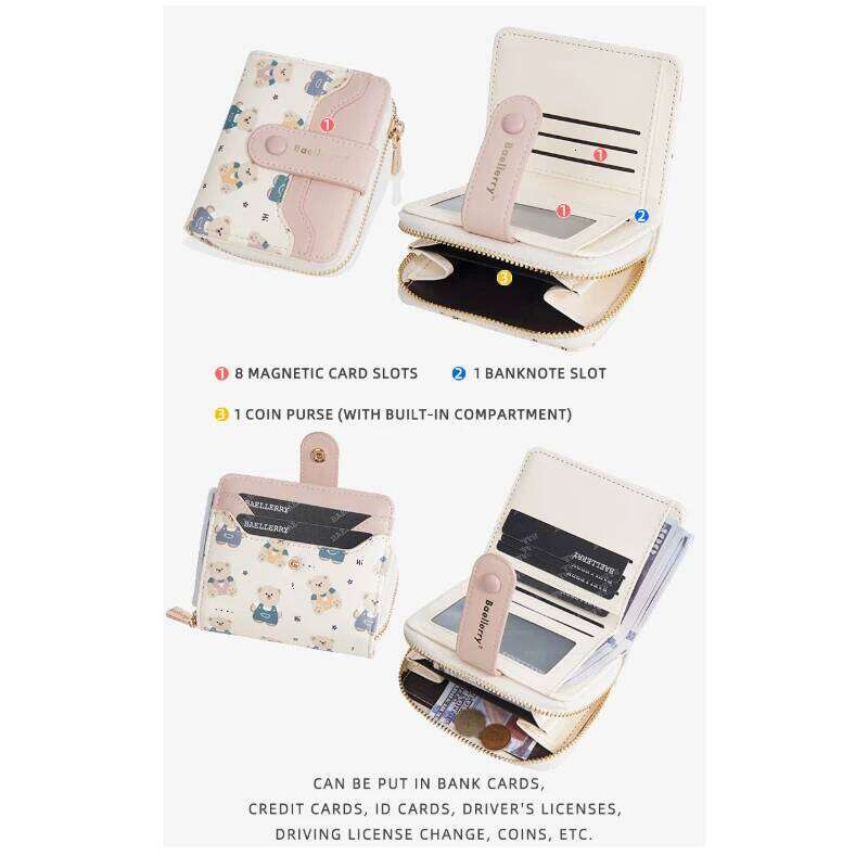 New Women'S Short Wallet Bear Print Multi-Slot Zipper Coin Purse Card Holder Bag Y260206