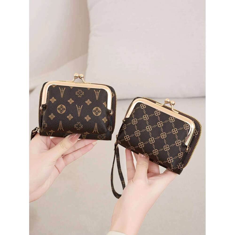 New Women's Fashion Wrist Strap Short Purse Retro Large Capacity Coin Clip Bag Multi-Slot Card Holder Wallet Y260206