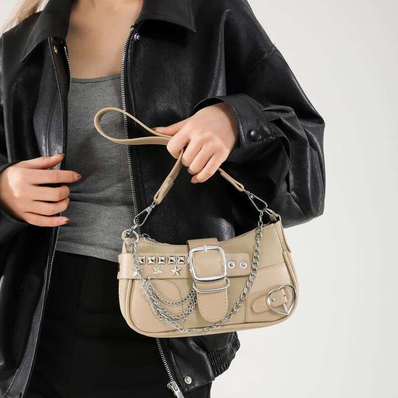 Casual PU Leather Handbags Shoulder High Quality Ladies Rivet Small Saddle Crossbody Bags for Women New Messenger Bag Y260205