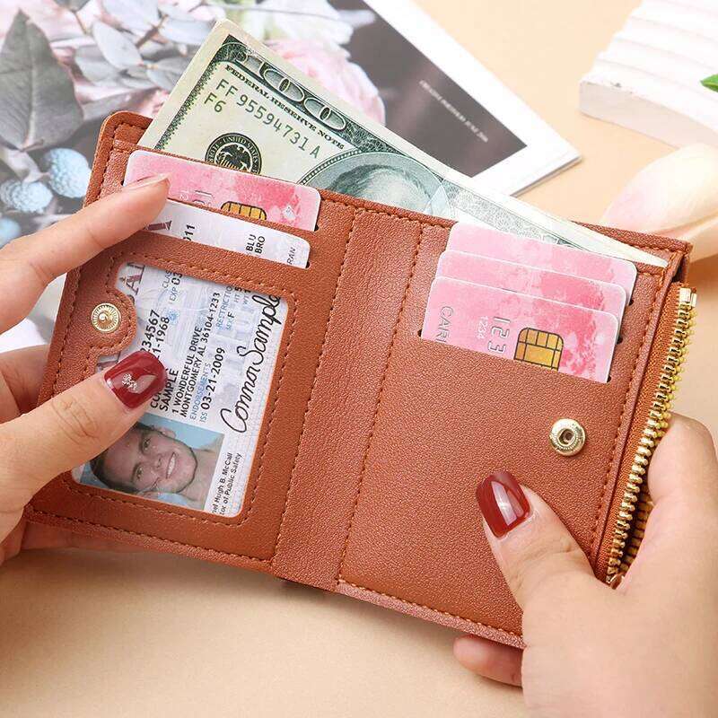 Short women's zipper wallet matte purse versatile multi-card slot small money clip storage bag Y260206